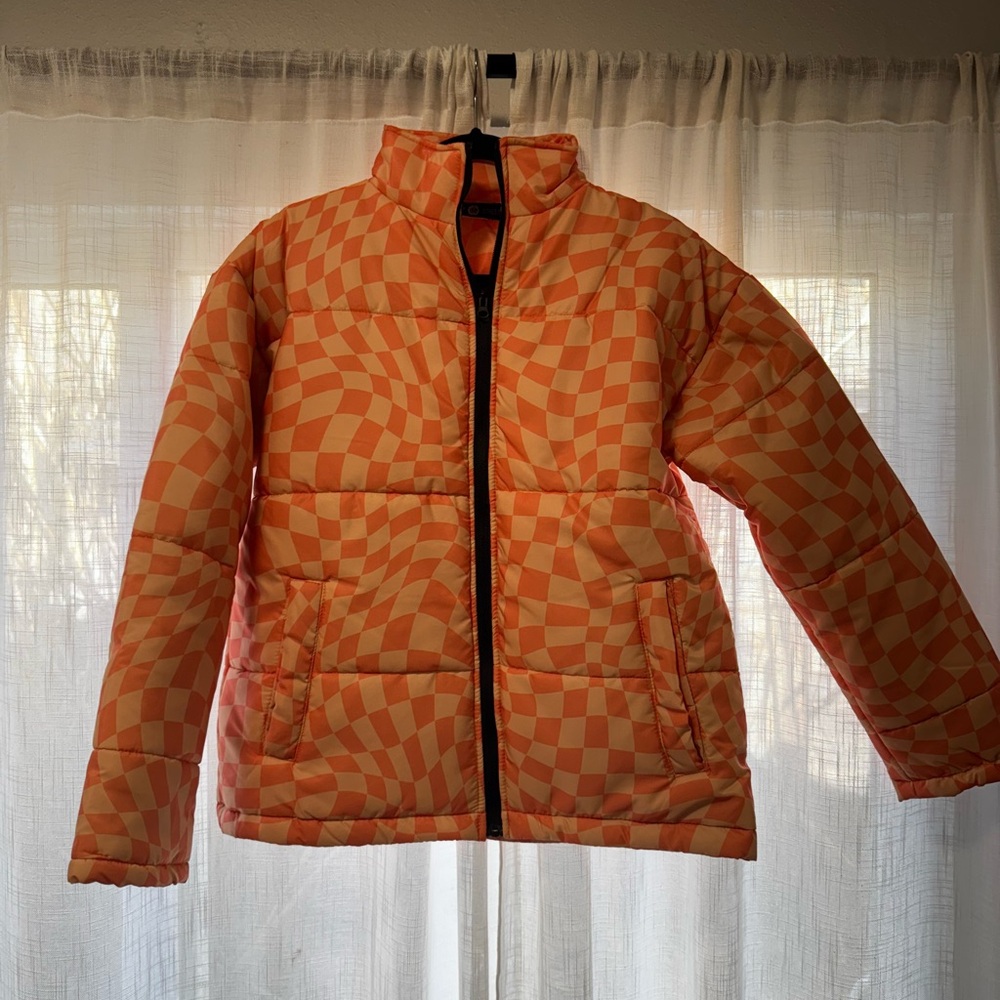 NWT Orange Checkered Puffer Jacket